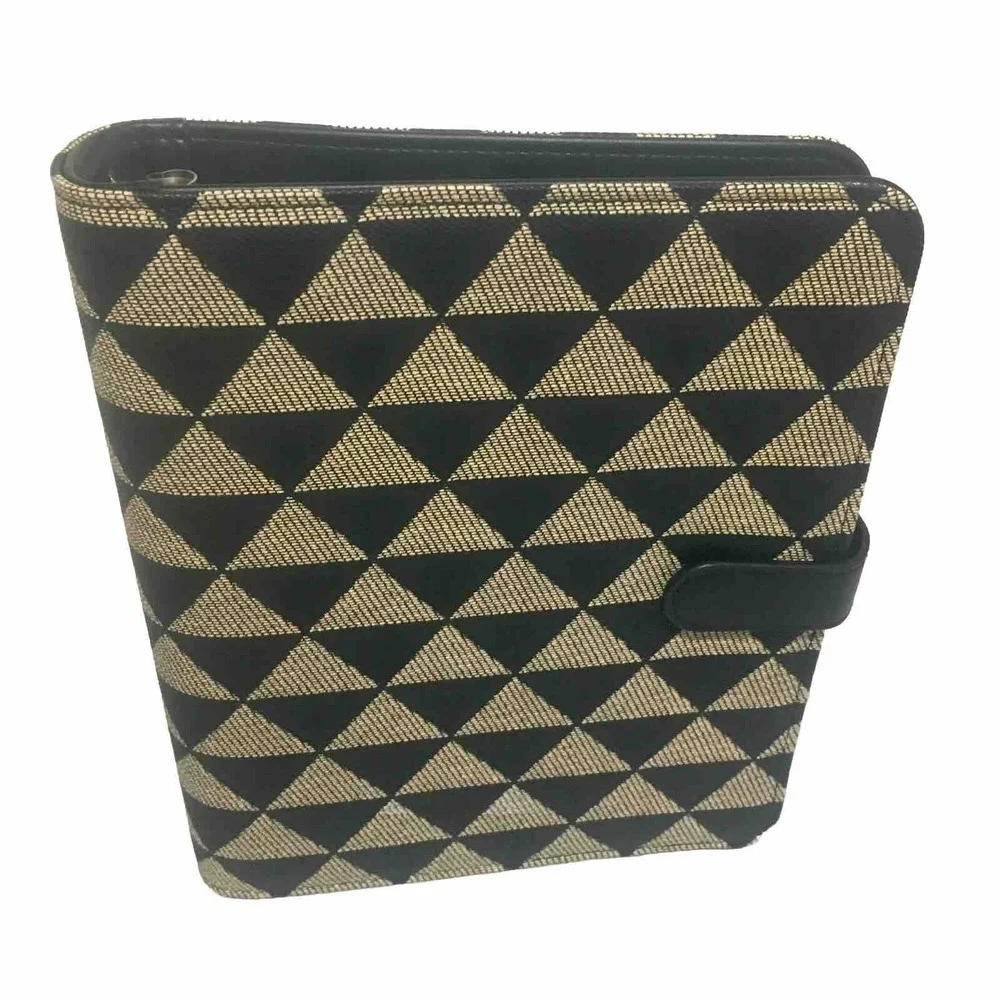 Franklin Covey Black/Tan Geometric Strap 6-Ring Compact Planner Organizer Binder